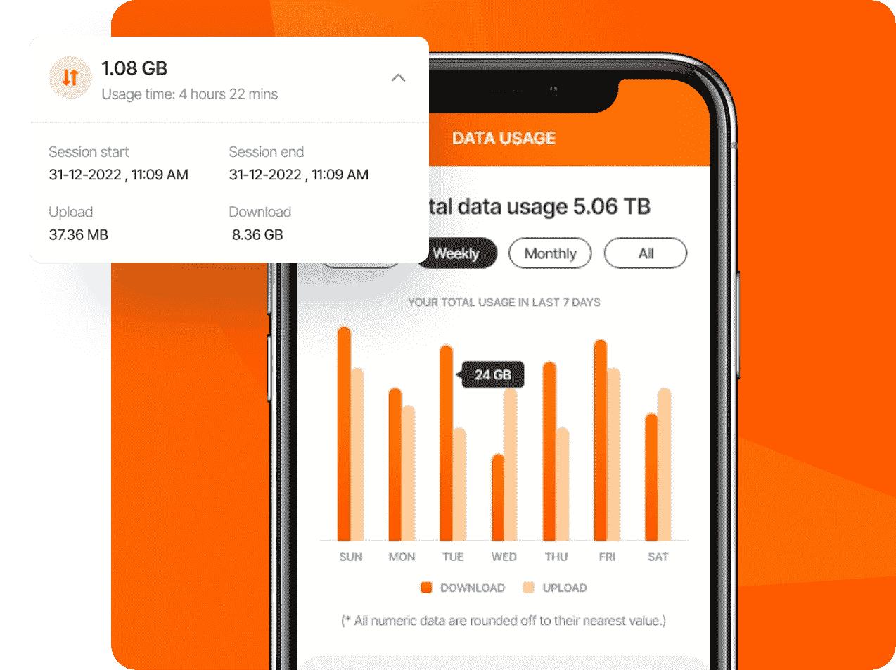 Screenshot of a mobile app displaying a data usage graph.