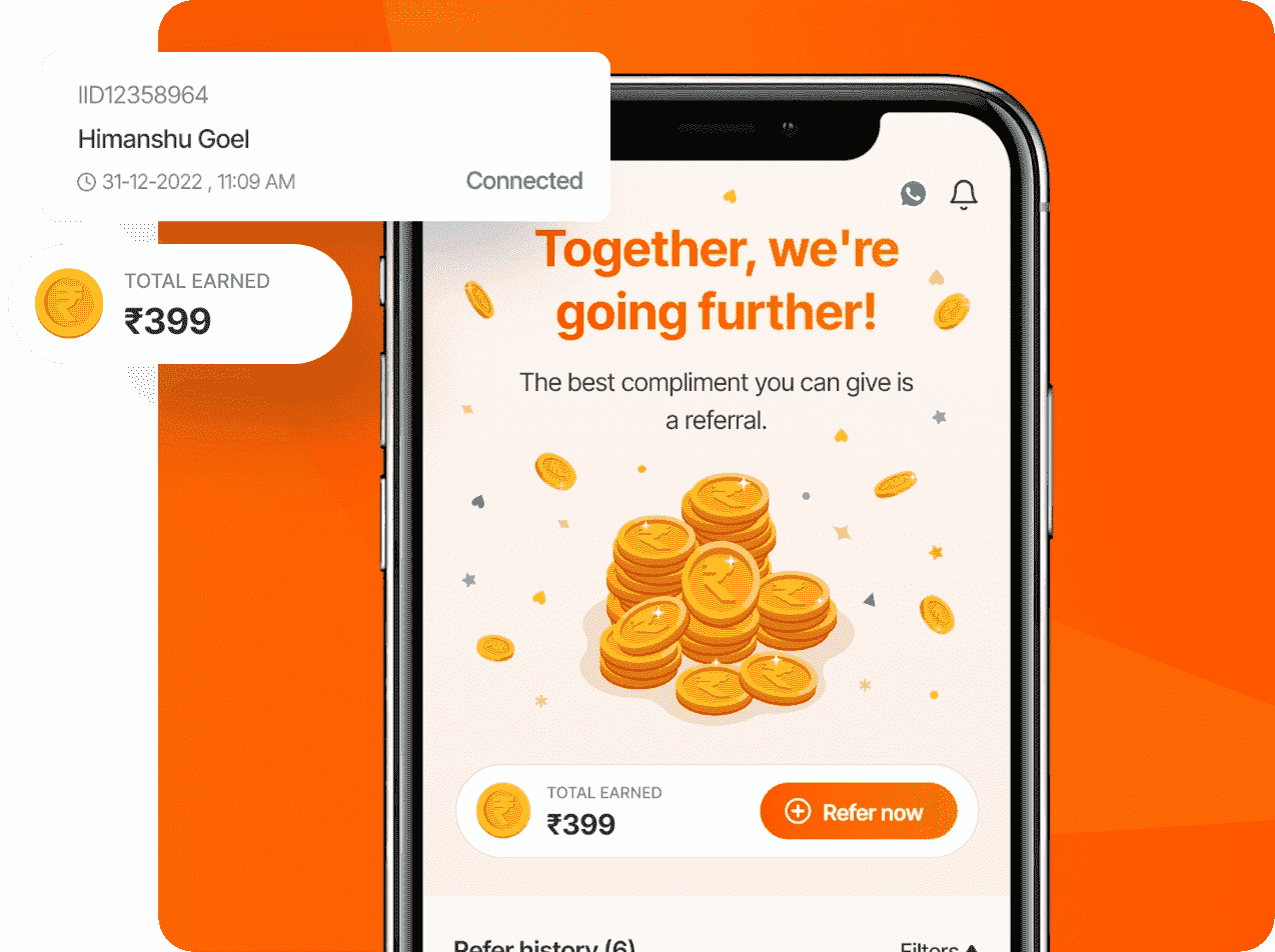 Screenshot of a mobile app referral program. 